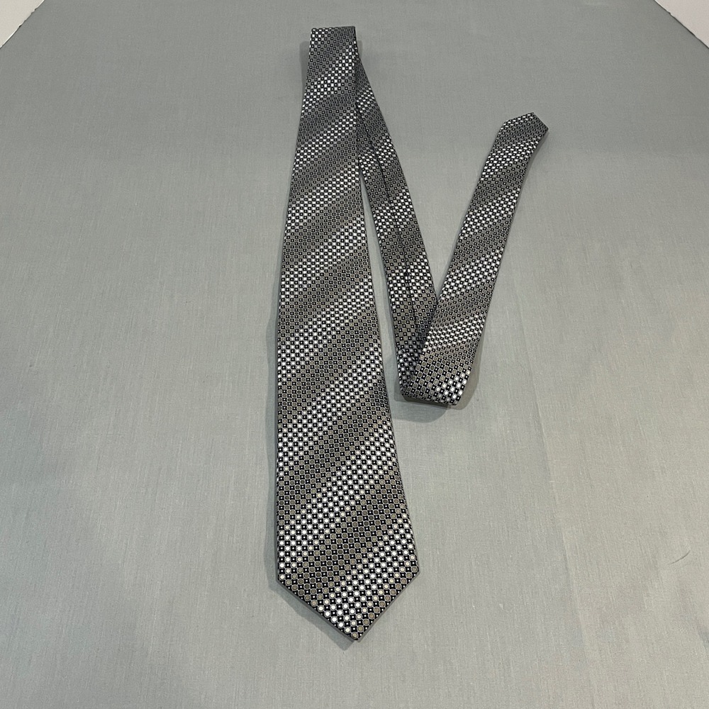 Perry Ellis Portfolio Necktie Mens OS Black White Gold Silk Geometric Pattern
